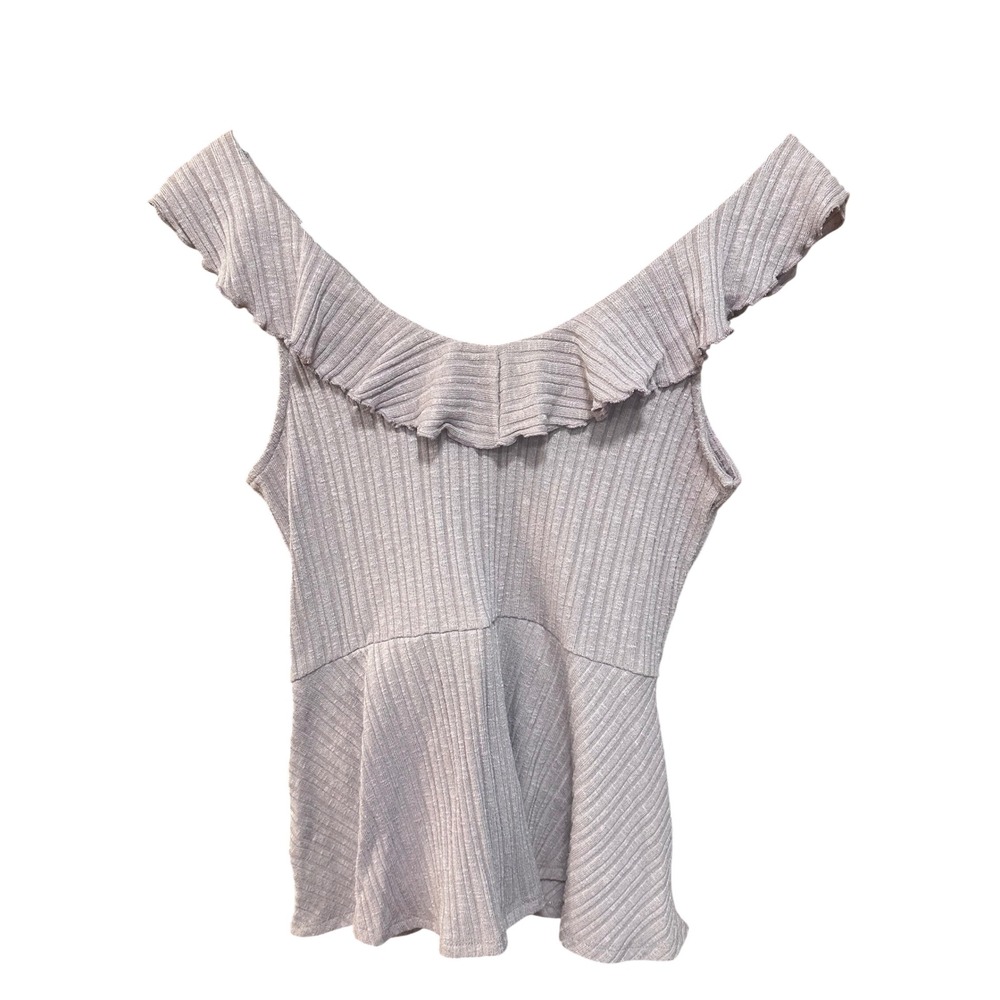 Maurices Mauve Ribbed Ruffle Off Shoulder Ruched Peplum Top Large - Picture 7 of 9
